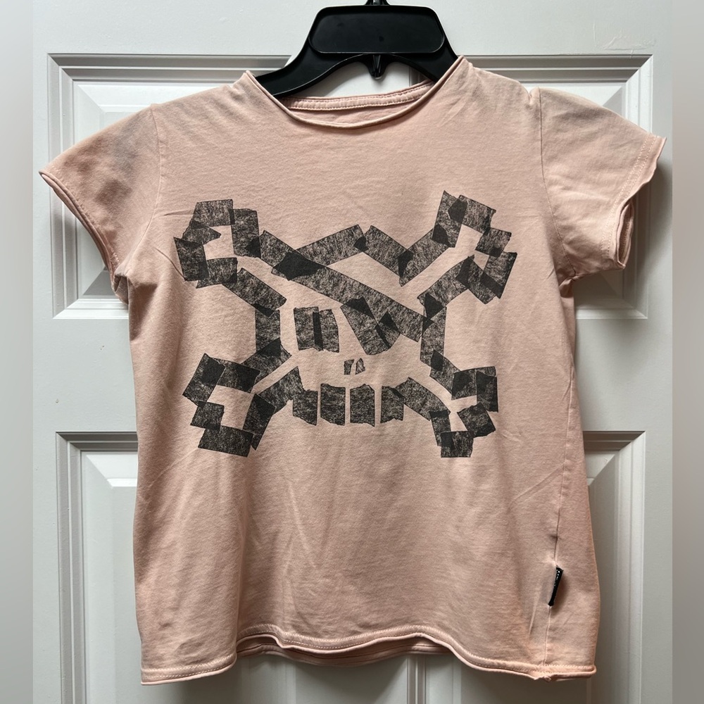 Nununu Masking Tape Skull Voile Shirt Pink Size 8-9